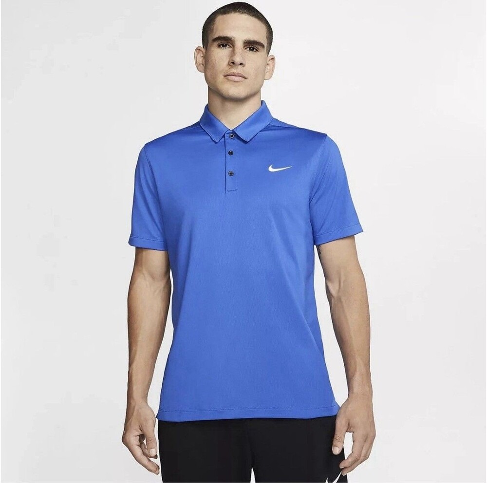 Nike Dri-Fit Polo Shirt Men’s XL  Blue Swish Logo Golf Sports Activewear